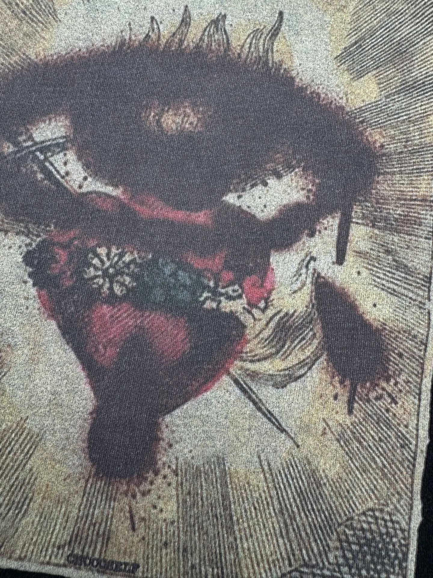 P118 # CTS-08 "Saint Holy Eyes Limited Edition" Heavy distressed washing process, distressed short-sleeved T-shirt, customized heavy brushed vintage texture fabric, white ink direct-jet printing, full texture Size: S M L XL